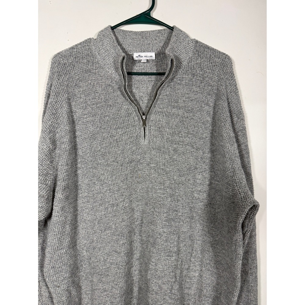 Peter Millar Mens XL Grey Waffle Knit Quarter Zip Pullover Sweater Heathered